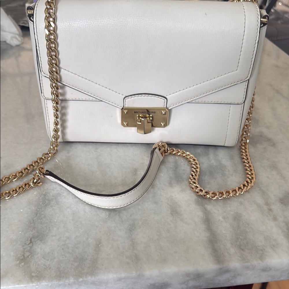Michael Kors White and Gold Crossbody Bag with Chain Strap